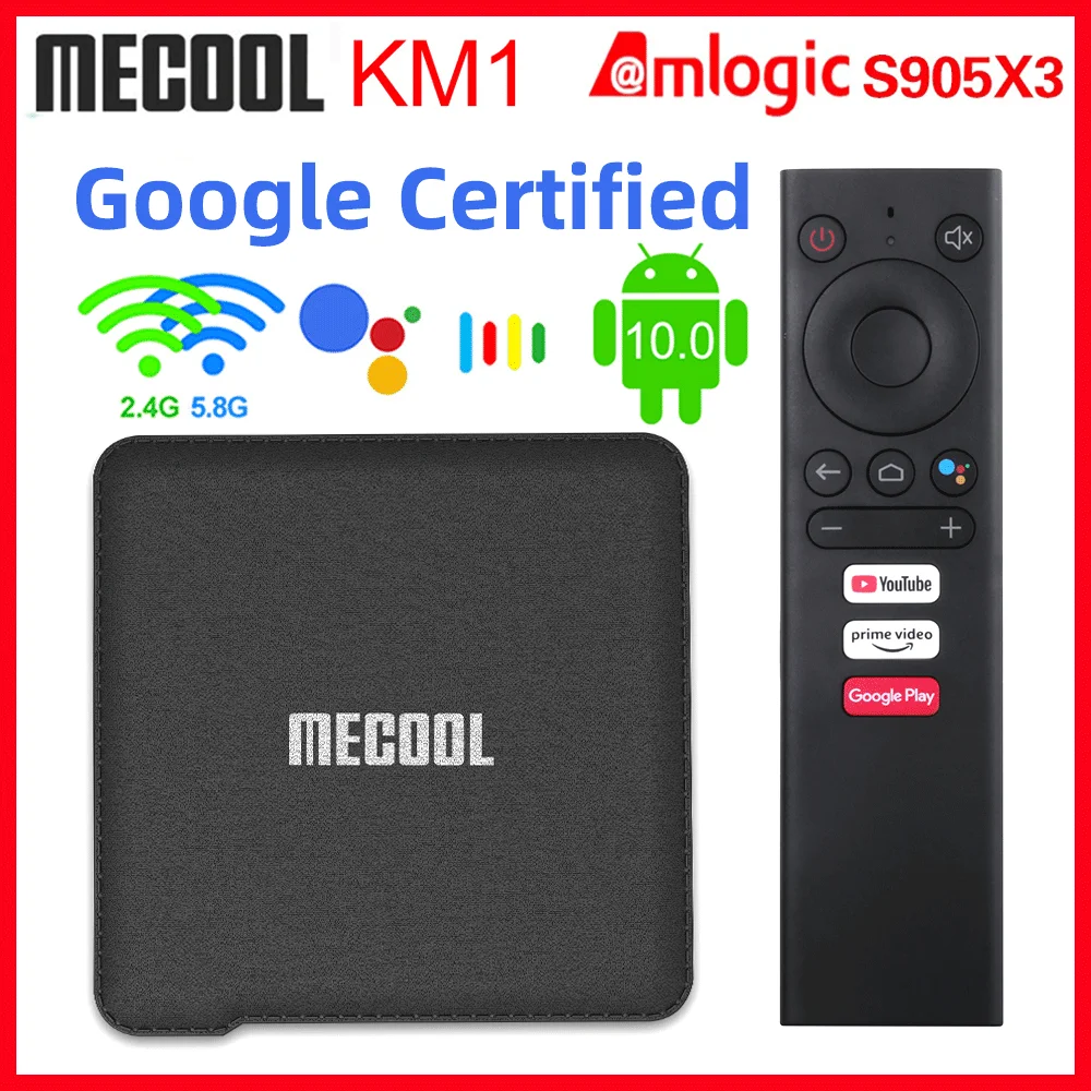ТВ-приставка Mecool KM1 Deluxe сертифицированная Google Android 10 Amlogic S905X3 TV Prime Video 4K двойной Wi-Fi