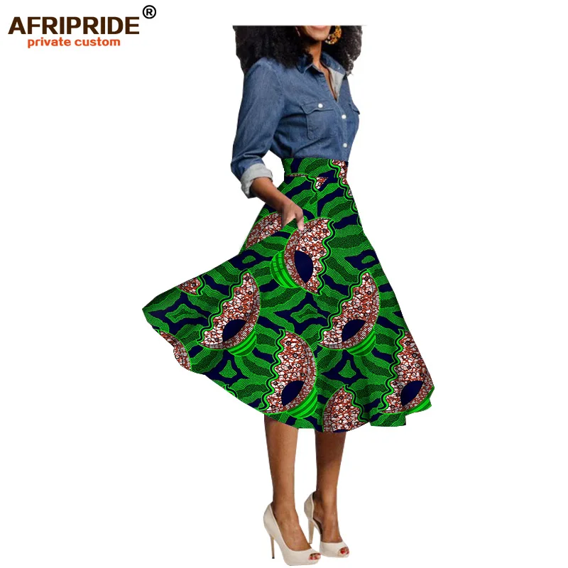 Юбки с принтом в африканском стиле для женщин, одежда до колена, повседневная юбка из чистого хлопка размера плюс, восковая одежда AFRIPRIDE A722703 - Цвет: 587