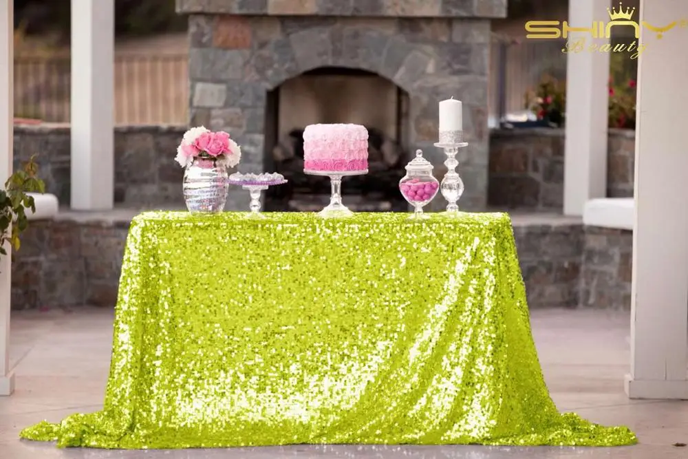 Lime Green Glitter Tablecloth Purple Sequin Tablecloths 50x80 Inch Elegant Table Cover Sequin Overlay Party Decorations Table Skirt-M1018 - Цвет: Lime Green