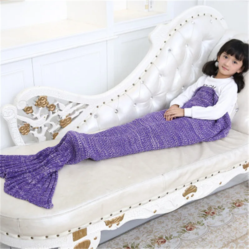 Сливовый Knitted Mermaid Tail Portable Sleeping Bag Soft Kids sofa nap Blanket Bedding Best Christmas Gift 140*70cm - Цвет: Сливовый