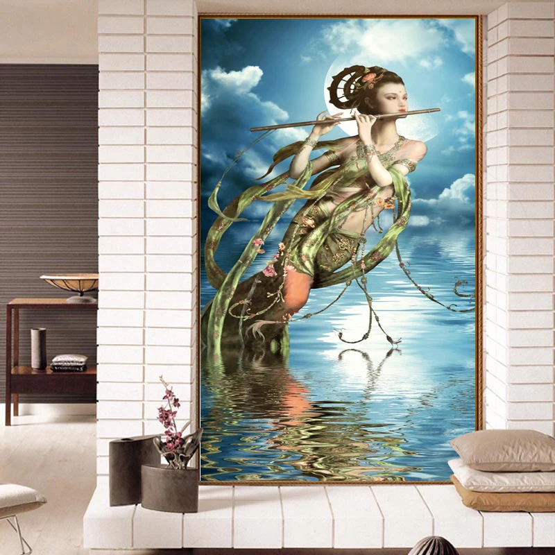 

Drop Shipping Custom Wallpaper Decoration Murals Yoga Room Club Maid Wallpaper Papel De Parede Dunhuang Flying Ladies Wall Paper
