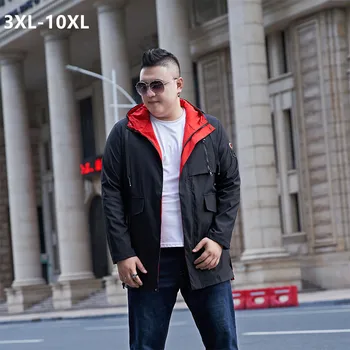 

Autumn Men Jacket Hooded Long Windbreaker Plus Size 5XL 6XL 7XL 8XL 9XL 10XL Hoodie Mens Coats Black Red Camouflage Hat Clothes