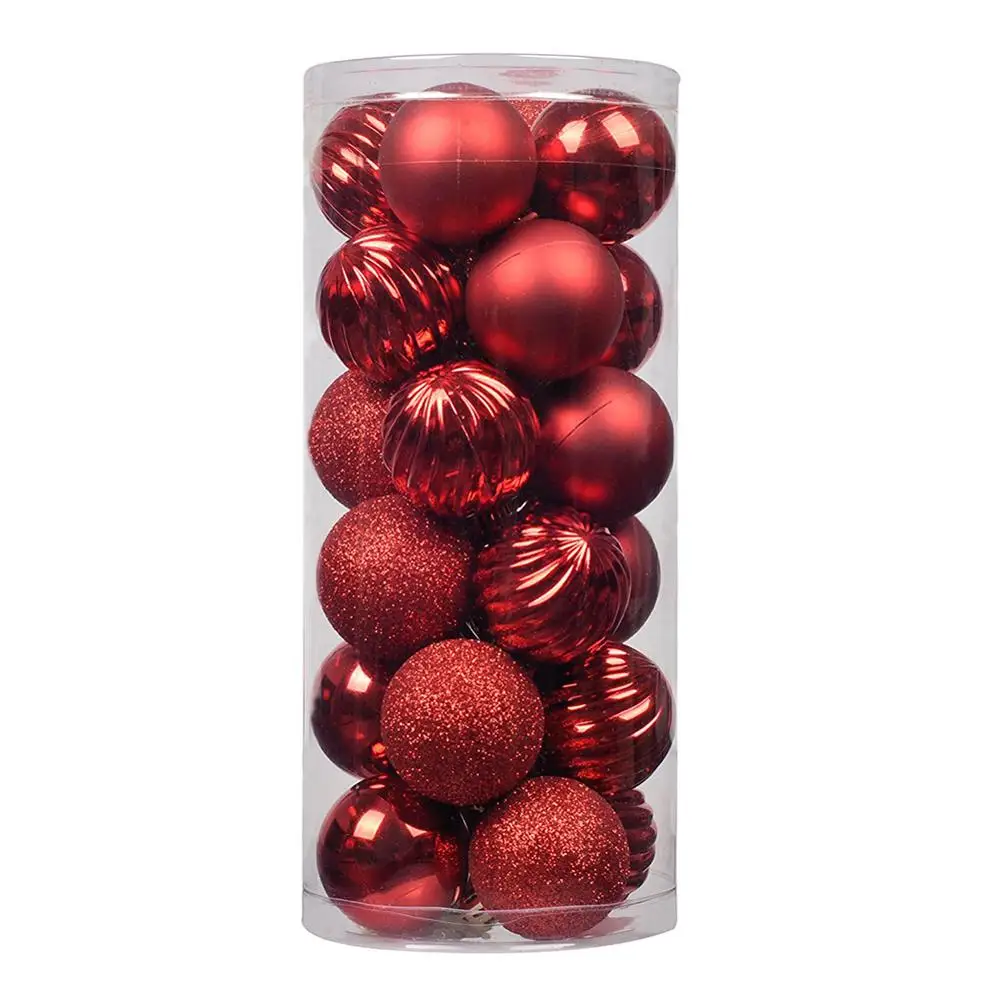 1 ведро(24 шт.) Многоразовые Рождественские шары прочные глазурные шары забавные подвесные украшения шары для праздника Коралл(4 см) розовый - Цвет: Red