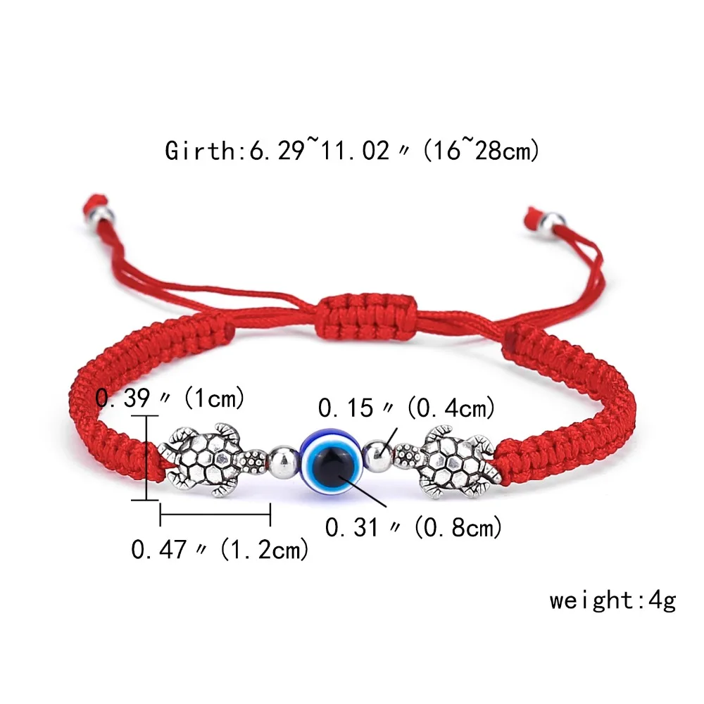 Turtle Elephant Hamsa Hand Blue Evil Eye Glass Beads Pendant Lucky Red Braided Rope Chain Bracelet For Women Men With Good Luck