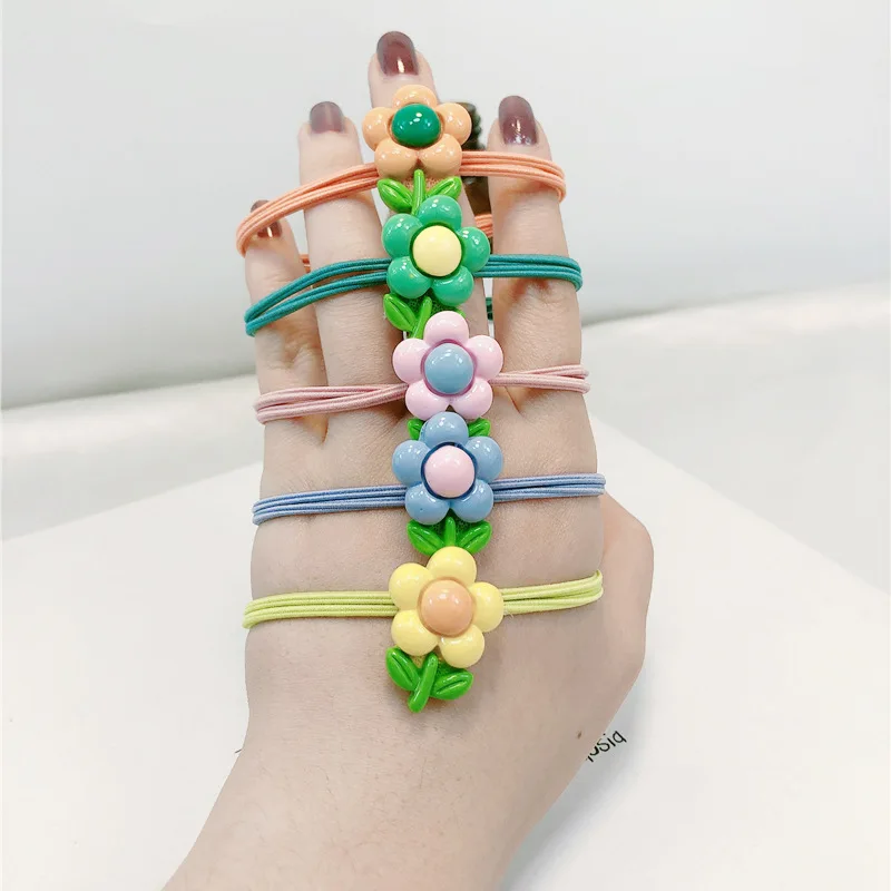 10 Pieces INS Fashion Headdress Hit Color Flowers Elastic Hair Bands Rope Ring Ponytail Holder Girls Accessories Scrunchie | Детская