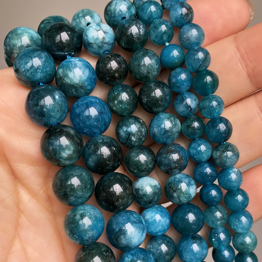 Perles d'apatite bleues pour la fabrication de bijoux, éléments ronds et lisses en pierre de 6, 8, 10 mm, large espace, pour travaux manuels, bracelet, boucles d'oreilles, accessoire 15 pouces