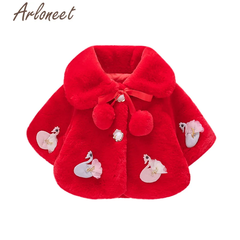 ARLONEET/пальто с героями мультфильмов теплое зимнее плотное пальто для маленьких девочек теплая верхняя одежда с рисунком лебедя и бантом пальто Одежда для девочек - Цвет: Red