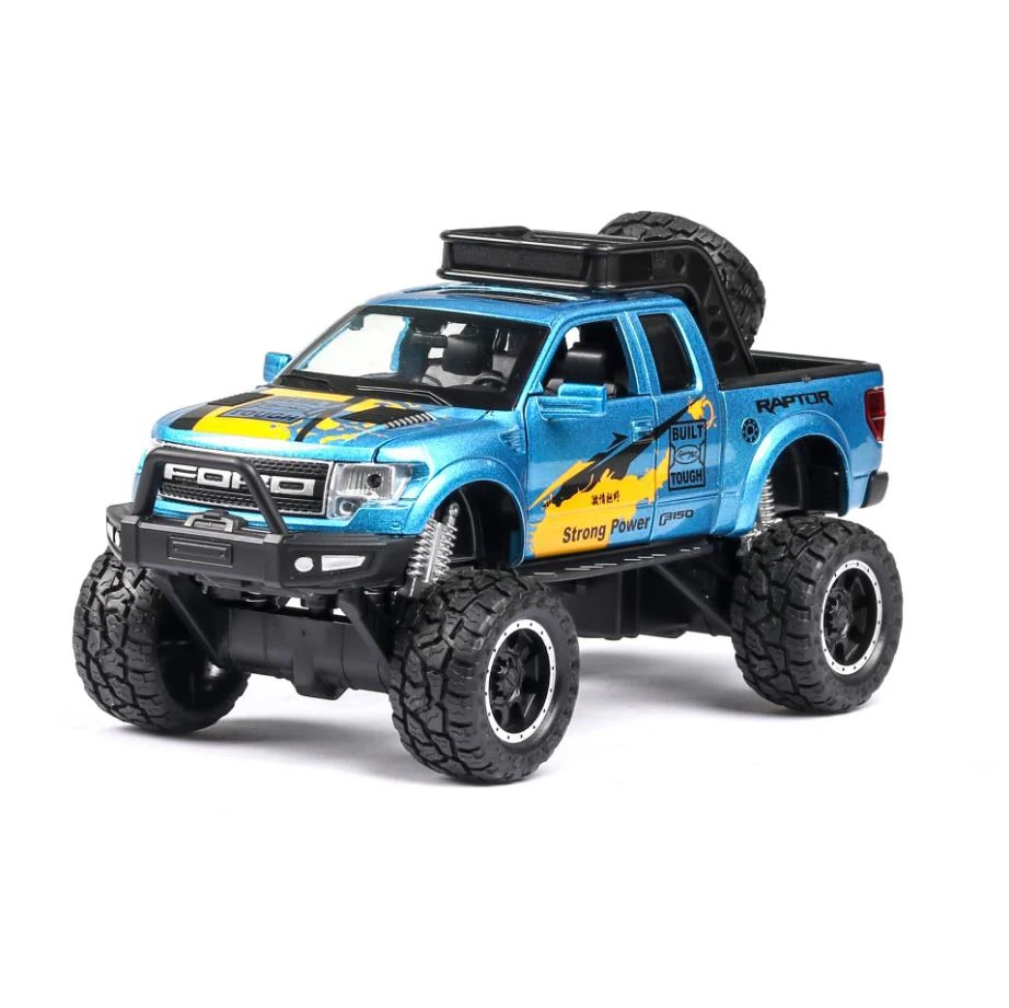 Горячая масштаб 1:32 колеса литья под давлением автомобиль Ford F-150 пикап Raptor металлическая модель с светильник - Цвет: Синий