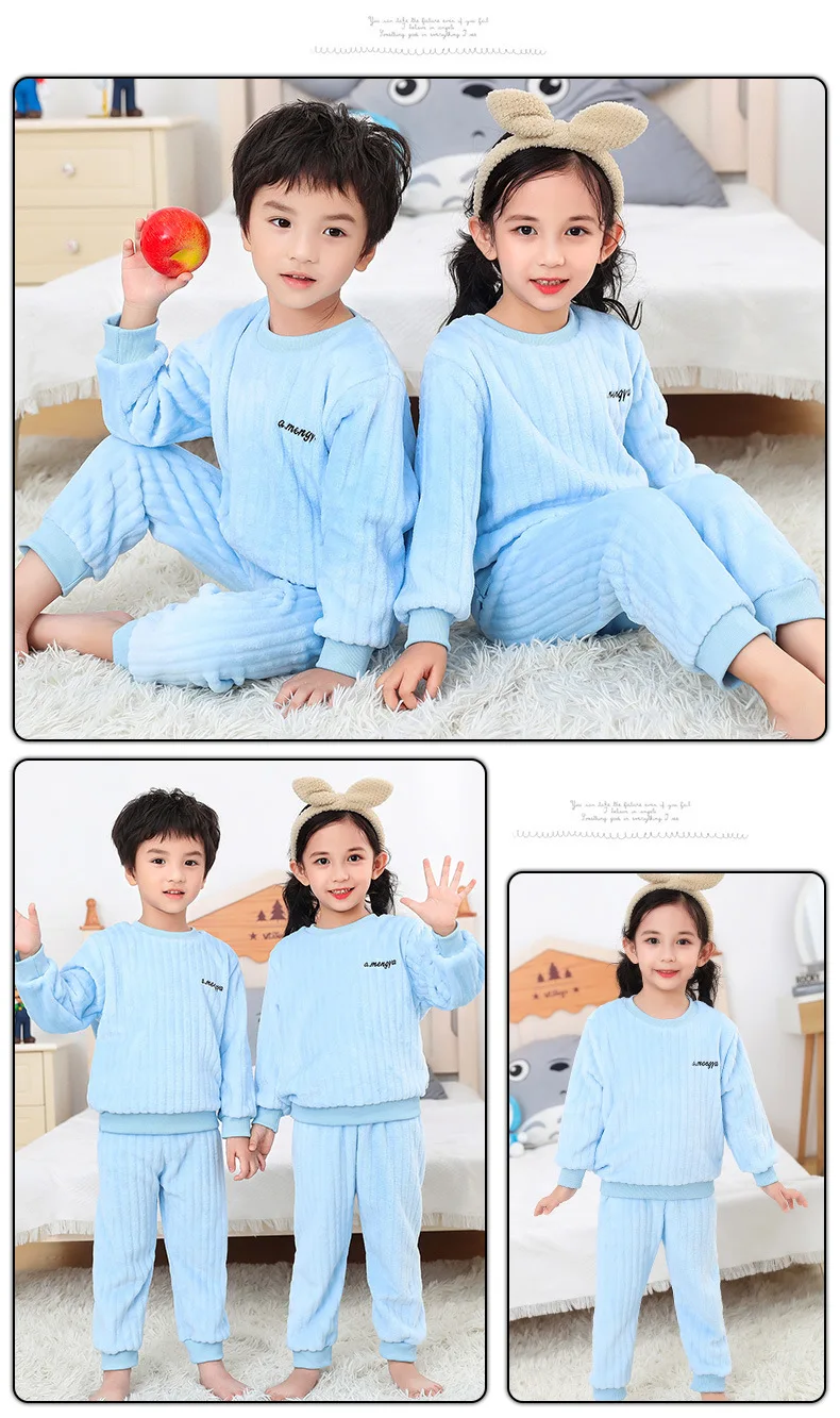 2021 New Winter Kids Pajamas Sets Warm Pyjamas For Boys Thicken Girls Sleepwear Flannel Fleece Baby Thermal Homewear Set 3-10Y custom pajama sets	