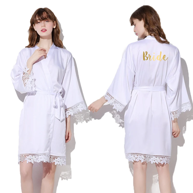 YUXINBRIDAL халат невесты шелковистый матовый сатиновый кружевной свадебный наряд свадебный подарок халат кимоно ночное белье темно-синий