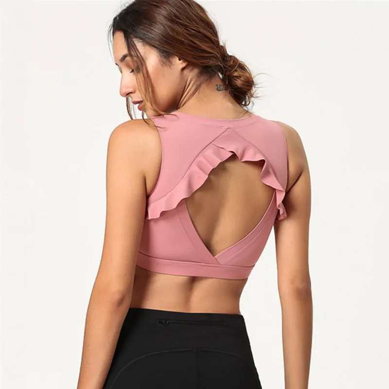

2019 New Curve New Style Shockproof Sports Bra Running Gather Stereotypes Back Hollow Lotus Edge Yoga Bra Sexy Women Gym Vest