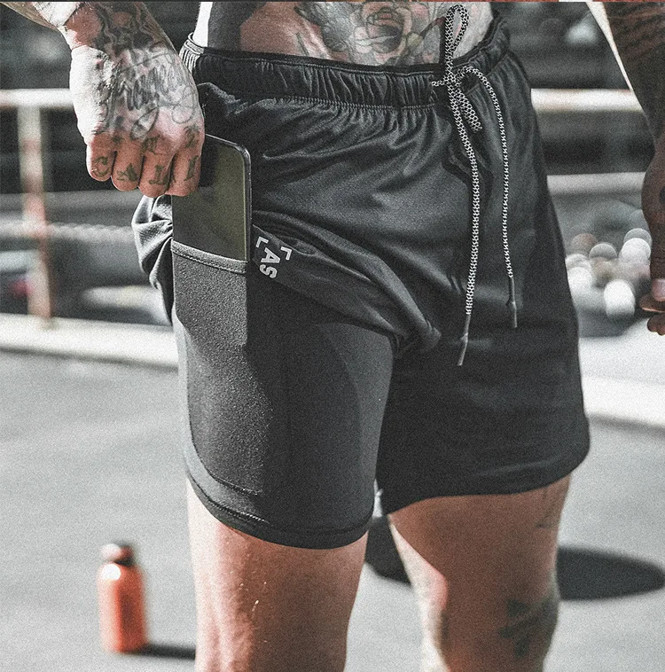 

2021 New Men 2 in 1 Running Tights Jogging Gym Fitness Training Quick Dry Beach Short Pants Male Summer Sports Workout Bottoms