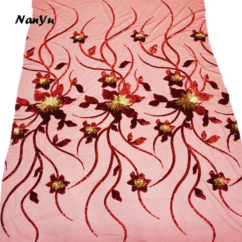 

Nigerian Sequins Embroidery Fabric Flower Pattern Sequin Mesh Fabric For Designer