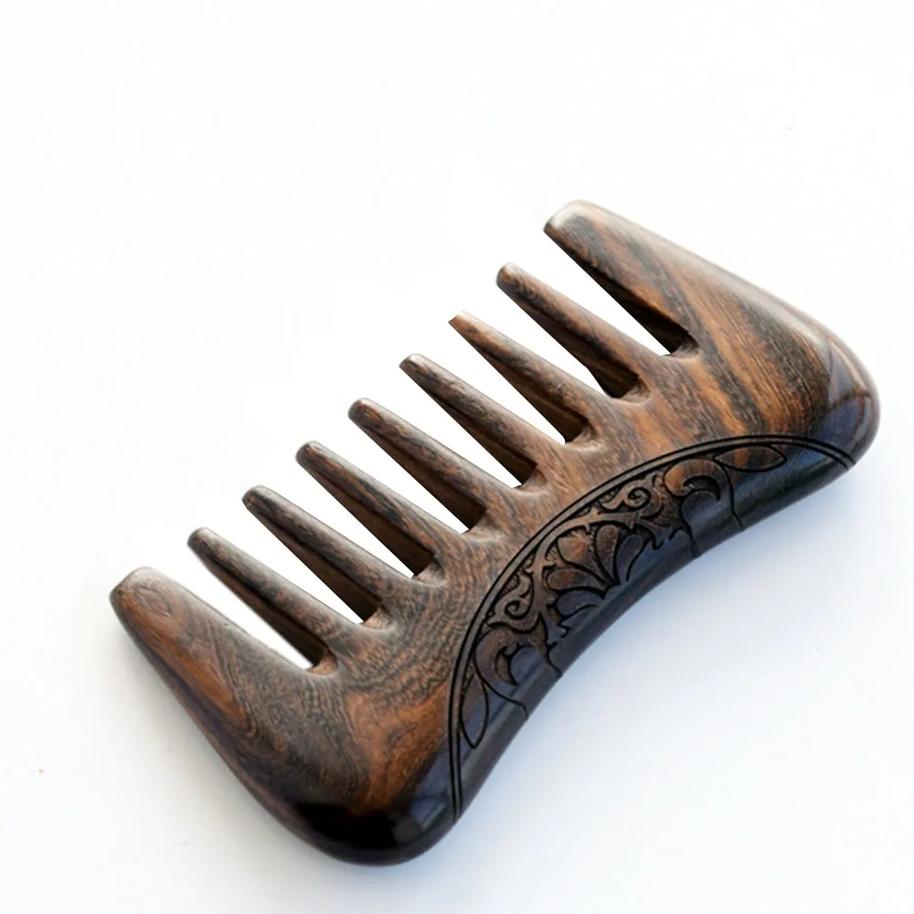 

Wooden Comb Natural Gold Sandalwood Super Wide Tooth Wood Combs Double side engraved small Pocket hair combs