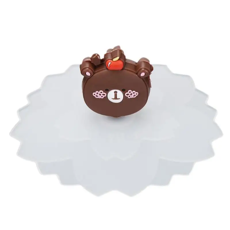 bear Милая Крышка для питьевой воды, силиконовая крышка для чаши против пыли, крышка для чашки, уплотнения, стеклянные кружки, крышка, универсальные многоразовые силиконовые Эластичные крышки - Цвет: bear