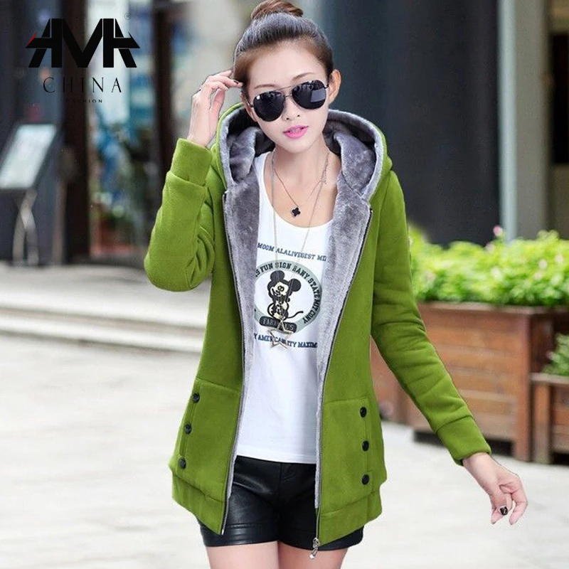 winter jacket women solid hooded thick fleece casual jacket female fashion slim plus size coats streetwear jackets Mujer