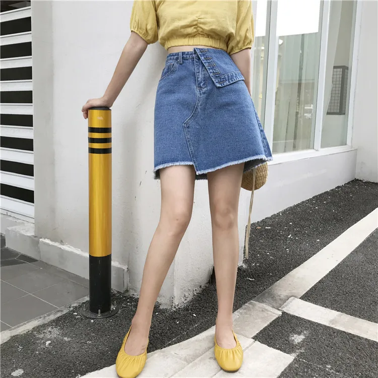 Женская джинсовая юбка Лето высокая Талия Джинсовая карандаш короткая
