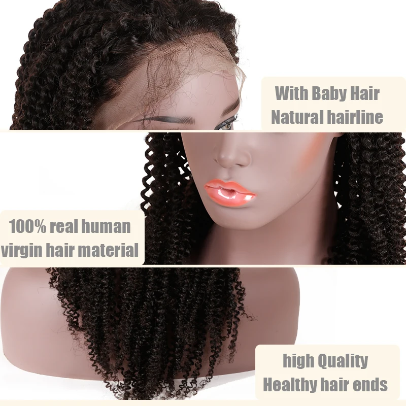 Али queen hair кудрявый парик 130% плотность с предварительно сорвал волосяного покрова с волосами младенца Волосы remy полный шнурок человеческих