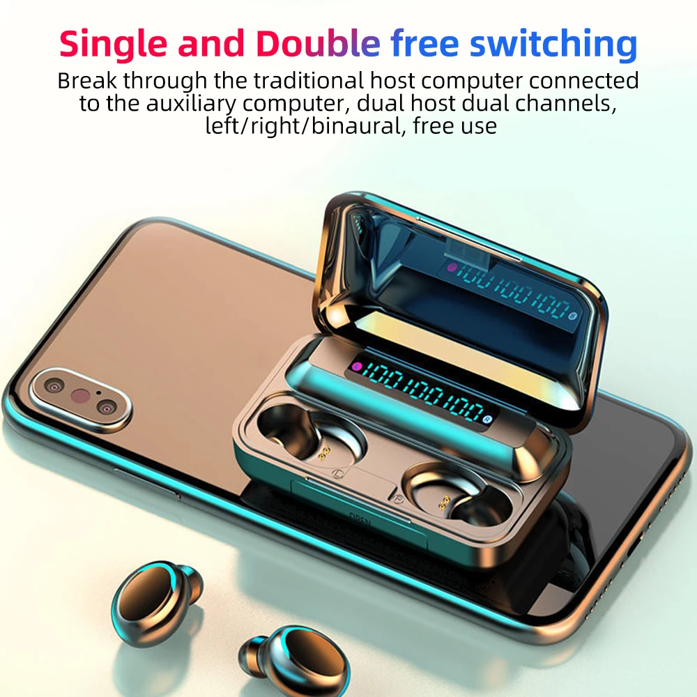 Bluetooth Earphone v5 0 Mini LED Display F9 5c Earpiece Stero Sound 1200mah Power Bank Wireless Headsets Sport with Microphone