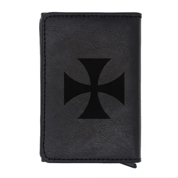 

Classic Black Knight Templar Cross Rfid Credit Card Holder Anti-Theft Automatic Wallet Card Case Men Mini Leather Male Purse