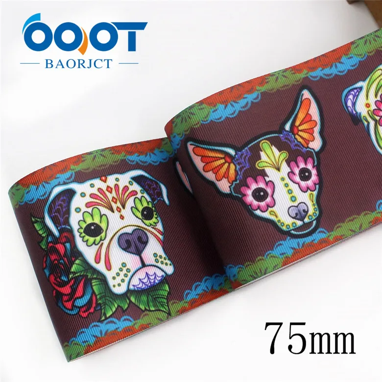 I-19825-1996 OOOT BAORJCT I-19825-1991, 75 мм 10 ярдов Хэллоуин термотрансферные печатные корсажные ленты, ленты ремесла, лук крышка DIY аксессуары - Цвет: I-19825-1996