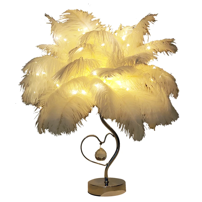 

Ins Girl Bedroom Bedside Lamp Cozy Romantic Originality Nordic Small Desk Lamp Feather Lamp Lampara Escritorio Abajur Cheap