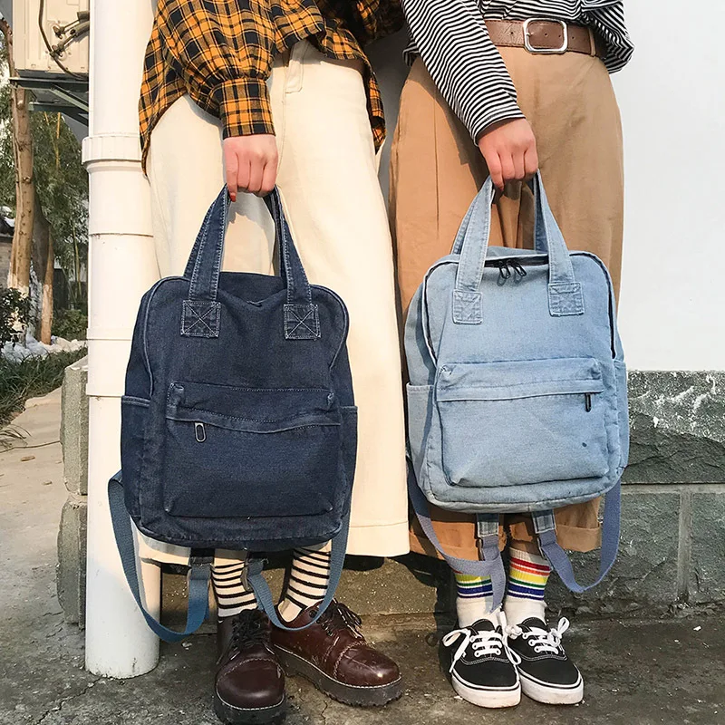 Рюкзак женский мода Колледж джинсовая сумка простой дикий сплошной цвет студенческие рюкзаки для девочек-подростков женская сумка-рюкзак