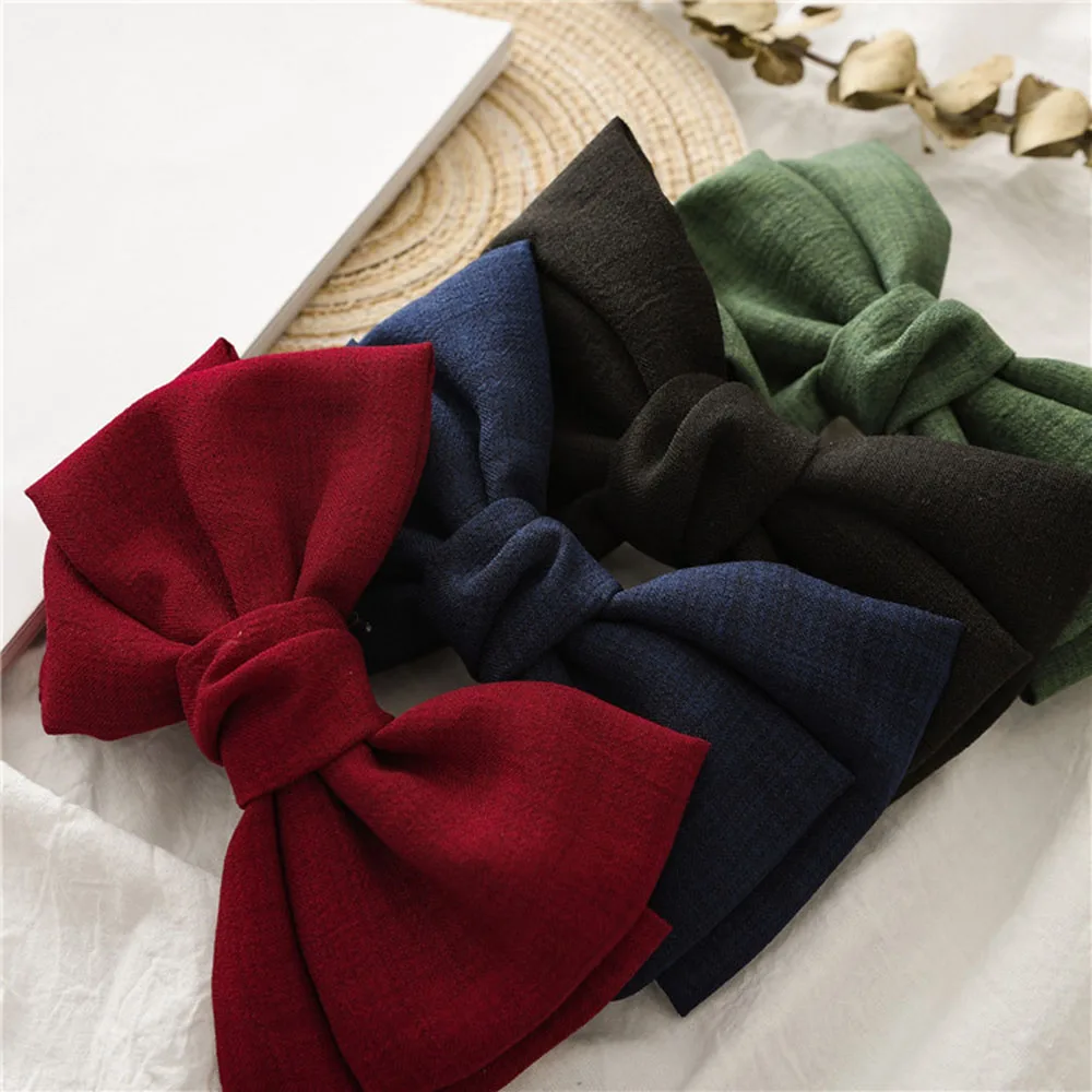Vintage Fashion Linen Oversized Bow Hair Clip Korean Headwear Ponytail Clip Simple Fabric Woman Head Flower Gift
