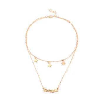 

AurolaCo Fashion Trend Simple Personality Creative Custom Name Necklace Metal Star Double Necklace Jewelry Holiday Gift