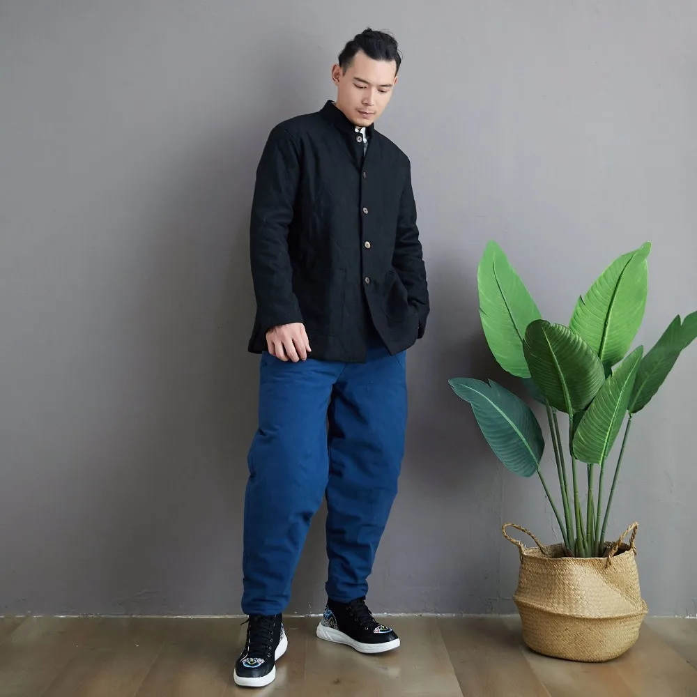 LZJN 2019 Winter Warm Men Thick Pants Double Layer Quilted Casual Pockets Male Winter Joggers Drawstring Cotton Linen Trousers (34)