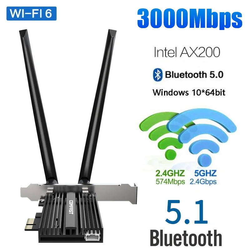 3000 mb/s dwuzakresowy pulpit bezprzewodowy PCIe dla karty Intel AX200 Pro 802.11ax 2.4G/5Ghz Bluetooth 5.1 PCI Express WiFi 6 E Adapter