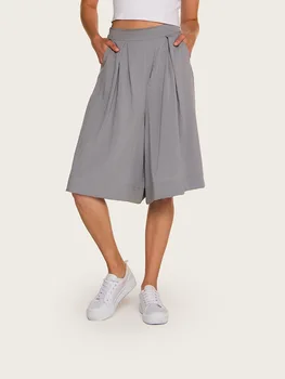 

2020 ladies summer solid color mid-rise wide-leg pants cropped pants 849
