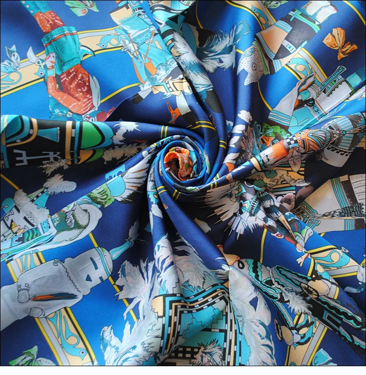 HuaJun 2 магазин | очень хороший классический узор "Kachinas wash" 90 Шелковый квадратный шарф саржевый струйный шарф ручной завивки