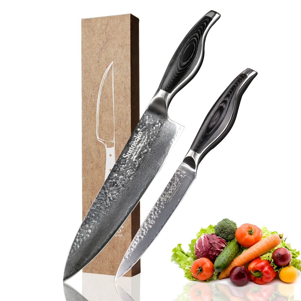 

SUNNECKO 8'' Chef 5'' Utility Knife Damascus Japanese VG10 Steel Blade Cutter Knife Pakka Wood Handle 2PCS Kitchen Knives Set