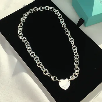 

1: 1 sterling silver 925 classic silver heart pendant ladies necklace jewelry holiday gift