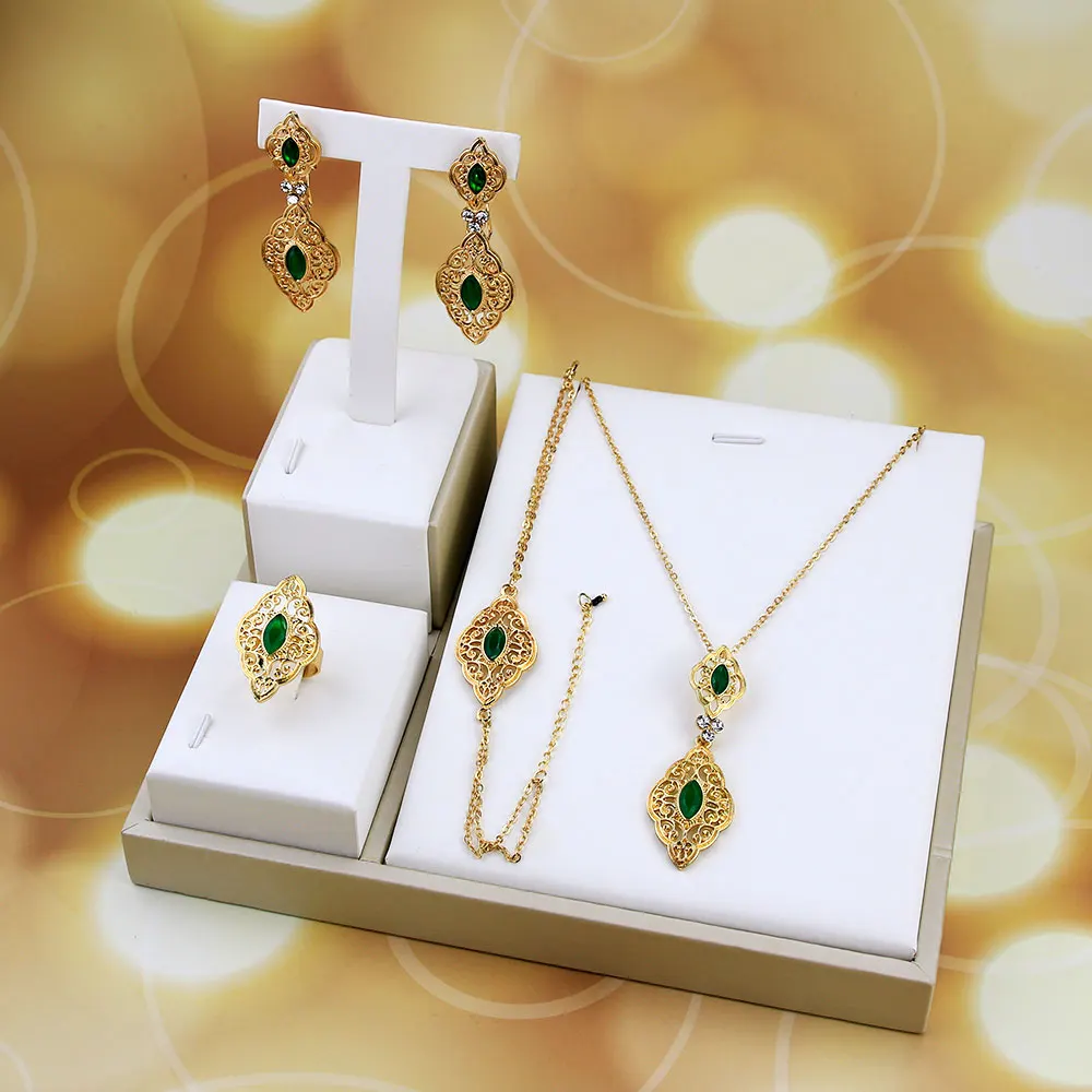 Sunspicems Fashion Algerian Moroccan Caftan Jewelry Set for Women Gold Color Wedding Earring Necklace Bracelet Ring 4pcs Bijoux - Image 3