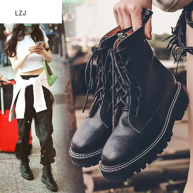 

2019 Fashion European Style Black Ankle Boots Flats Round Toe Pu Leather Woman Shoes With Zapatos De Mujer Heel Boots Western
