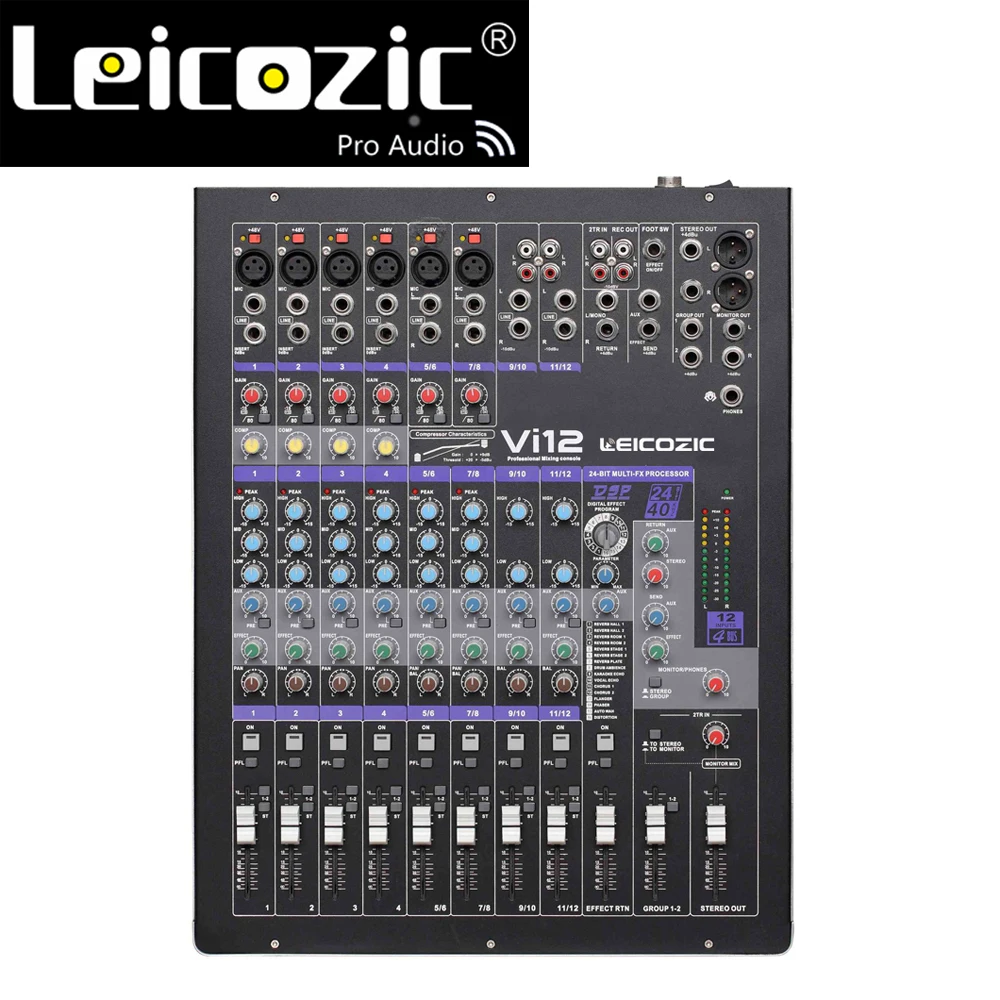 US $215.00 Leicozic Vi12 Professional Sound Mixer 12 Channel Mixing Console Stage Church Mixer De Audio Digital Recording Studio Equipment