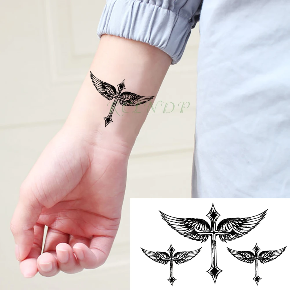 Waterproof Temporary Tattoo Stickers Cross Angel Wing Fake Tatto Flash Tatoo Tatouage Neck Hand Back Foot For Girl Women Men Kid Temporary Tattoos Aliexpress