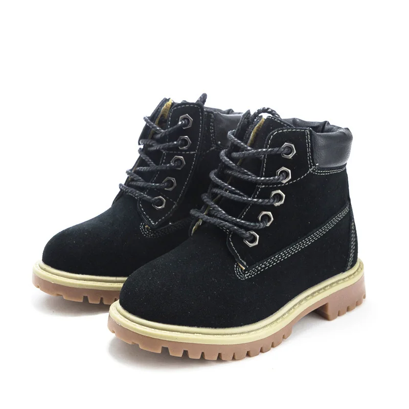 Suede black autumn Детские ботинки из натуральной кожи; Брендовая детская обувь; сезон осень-зима; Ботинки martin для мальчиков; плюшевые теплые зимние ботинки для девочек; кроссовки; CSH924 - Цвет: Suede black autumn