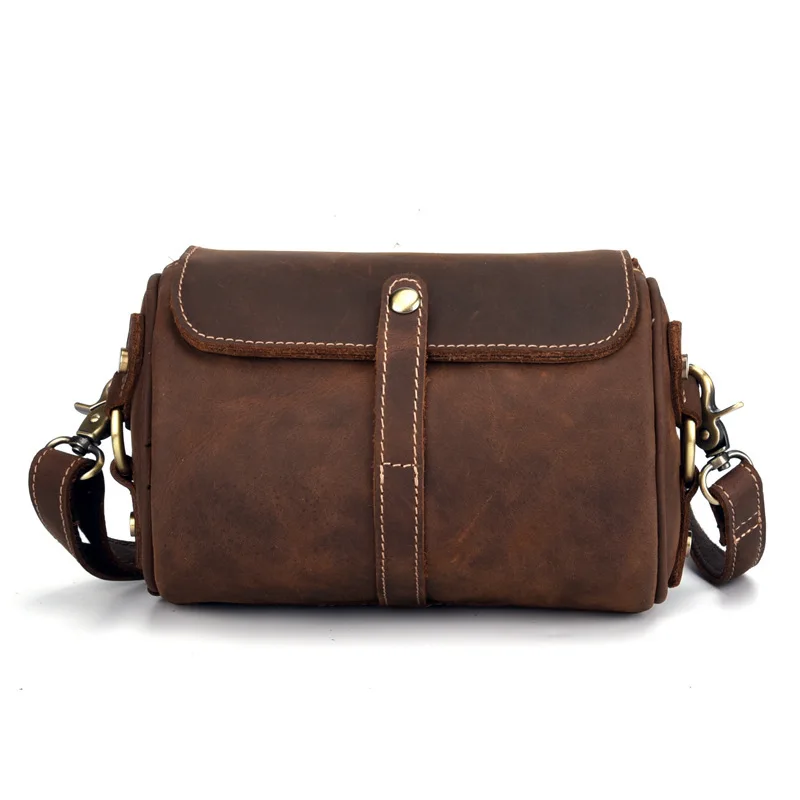 

New Leather Lady Shoulder Bag Vintage Fashion Small Cylinder Head Layer Cowhide Shoulder Across Satchel
