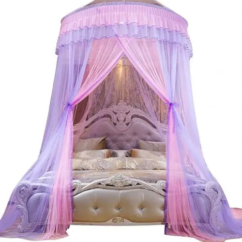 Pink Purple Романтическая подвесная купольная Кровать Принцесса круглая Складная Летающая сетка для спальни дышащая круглая занавеска домашний декор простая установка - Цвет: Pink Purple