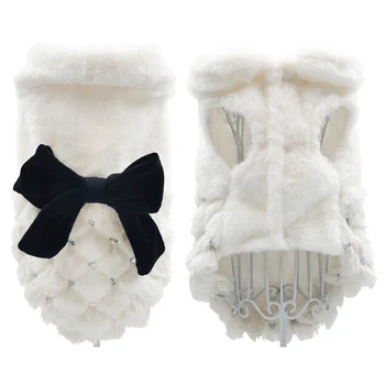 

Pet Winter Warm Clothes Dog Cat Luxury Faux Fur Coat Jacket Winter Fleece Overcoat Small Dog Cat Bow-Knot Clothes For Chihuahua
