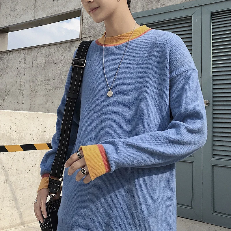 

2019 Winter Men's Hit Color Round Neck Woolen Coats Cashmere Knitting Loose Pullover 4 Color High-quality Sweater Size M-2XL