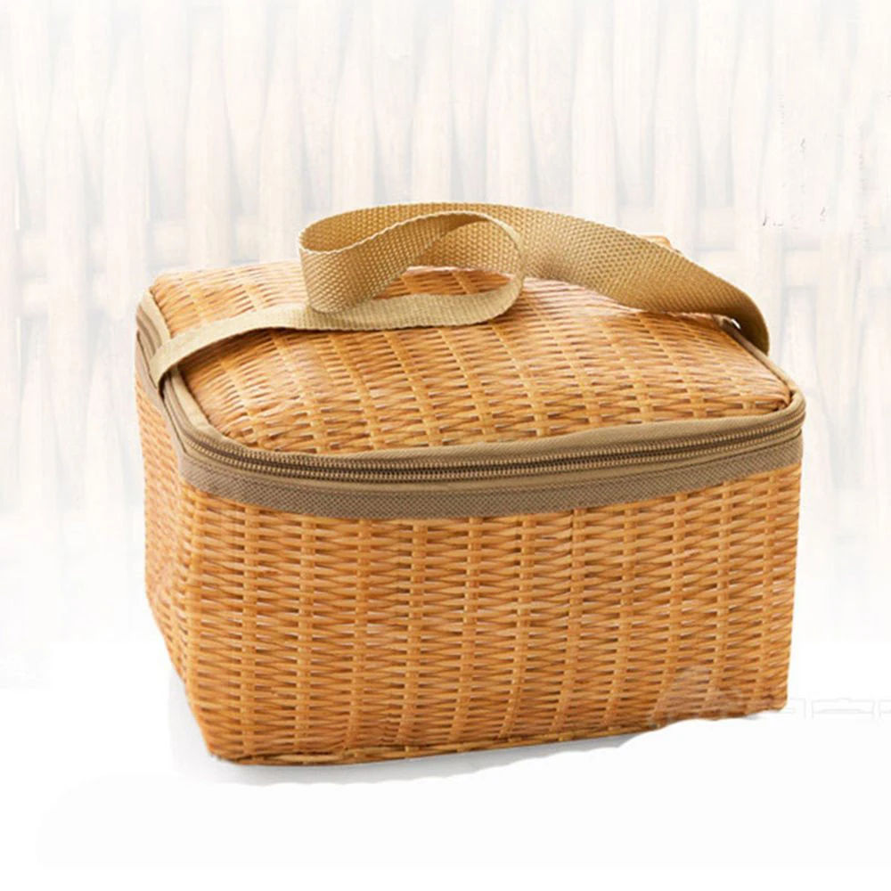 Woven Lunch Bag Refrigeration Travel Convenient Food Insulation Bag Camping Imitation Rattan Practical Picnic