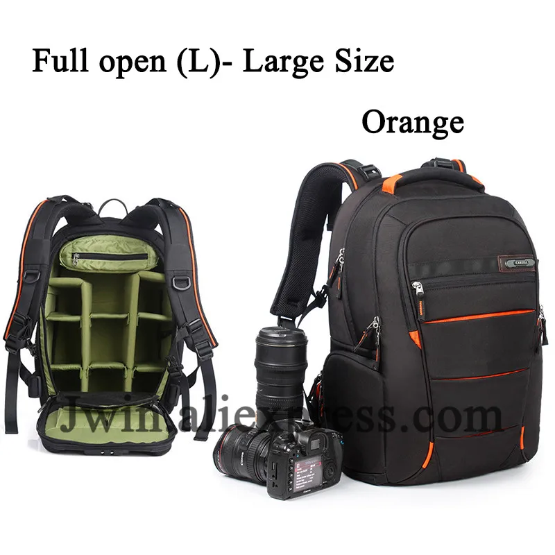 Orange-Full open (L) CAREELL универсальная сумка большой емкости DSLR камера сумка Фото сумка камера рюкзак путешествия рюкзак для Canon Nikon sony Digital Cam - Цвет: Orange-Full open (L)