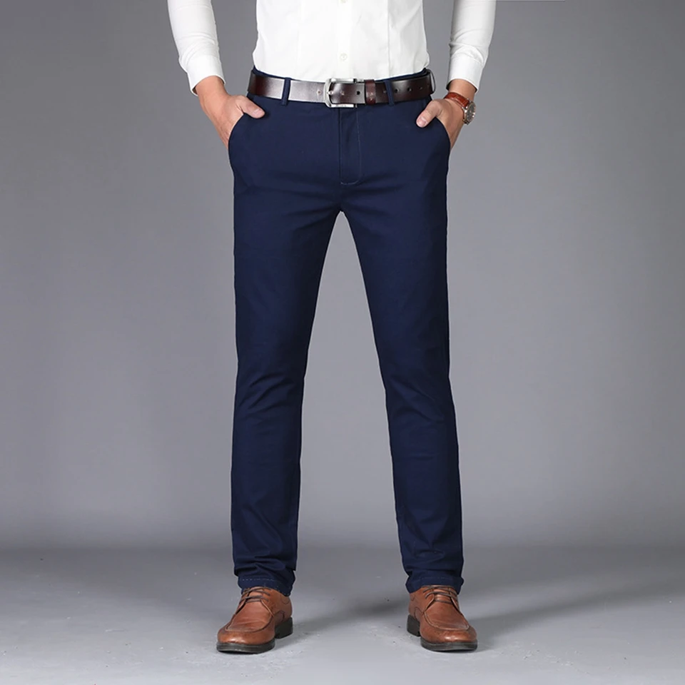 98% Хлопок 2% спандекс мужские брюки легкий уход Формальные Деловые прямые мужчины весна осень одежда черные повседневные мужские брюки Чино