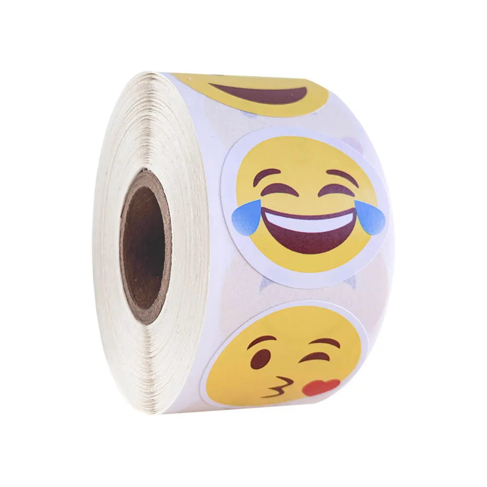 

500Pcs/roll Yellow Smile Stickers 6 Designs Expression Cute Sticker for scrapbooking Student Adhesive Sticker Stationery