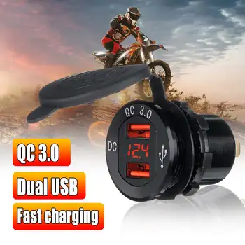 

12V-24V Motorcycle Charger Moto Handlebar Dual USB Fast Charging Socket Power Quick Charge 3.0 With Wire Accessories