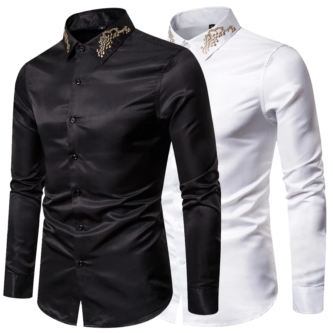 

2019 European and American Fashion Hot Men's Slim Lapel Long-sleeved Business Shirt Casual Large Size Printed Men's Shirt